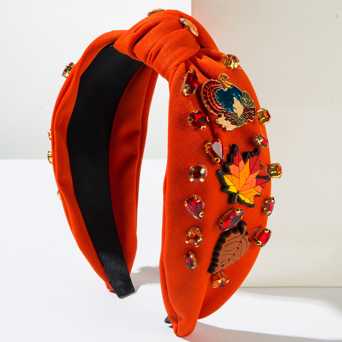 Wholesale Thanksgiving Inlaid Rhinestone Alloy Maple Leaf Chinese Restaurant Turkey Hair Ornament